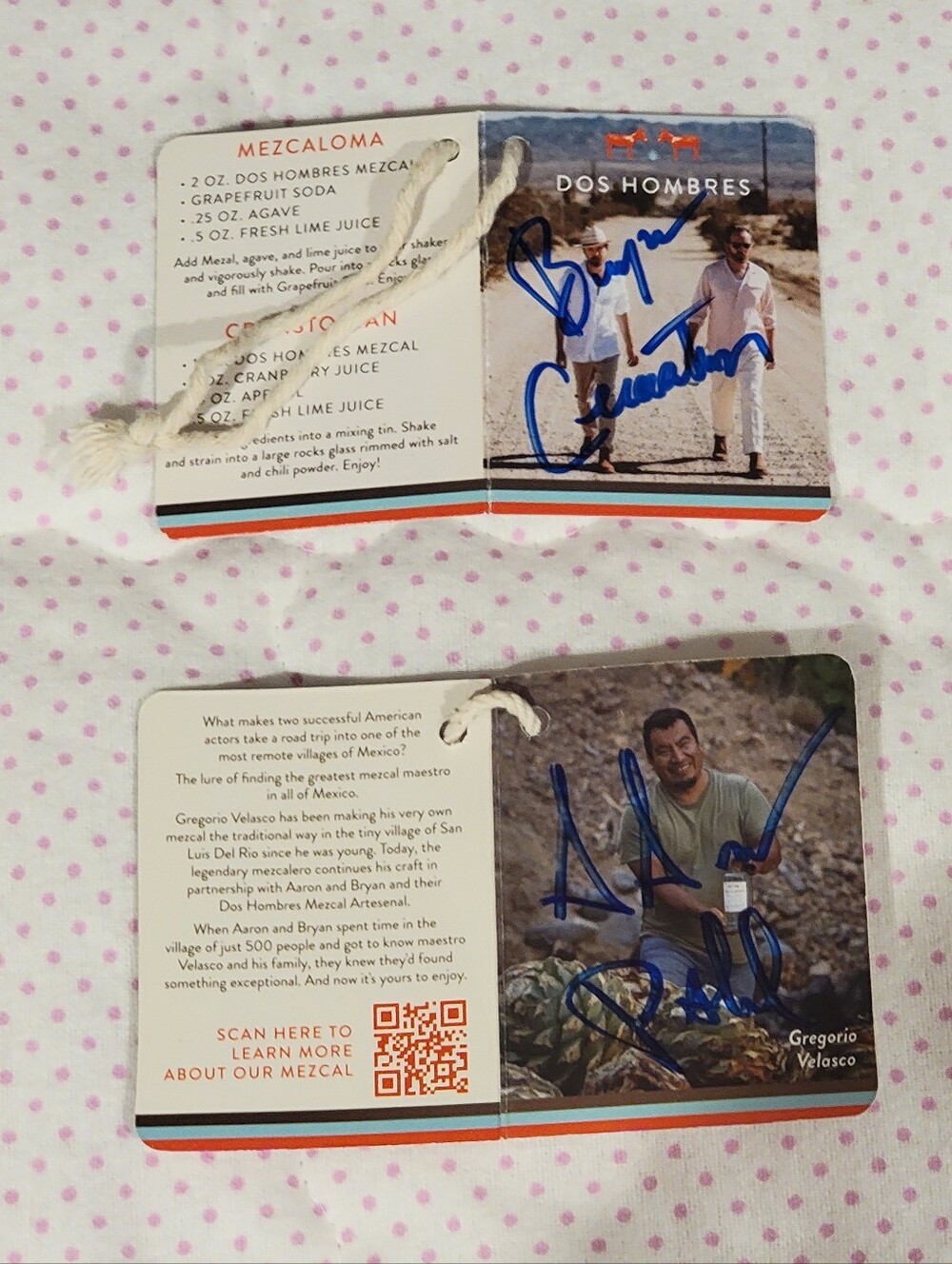 Bryan Cranston & Aaron Paul Breaking Bad Signed Dos Hombres Mezcal Hangtag